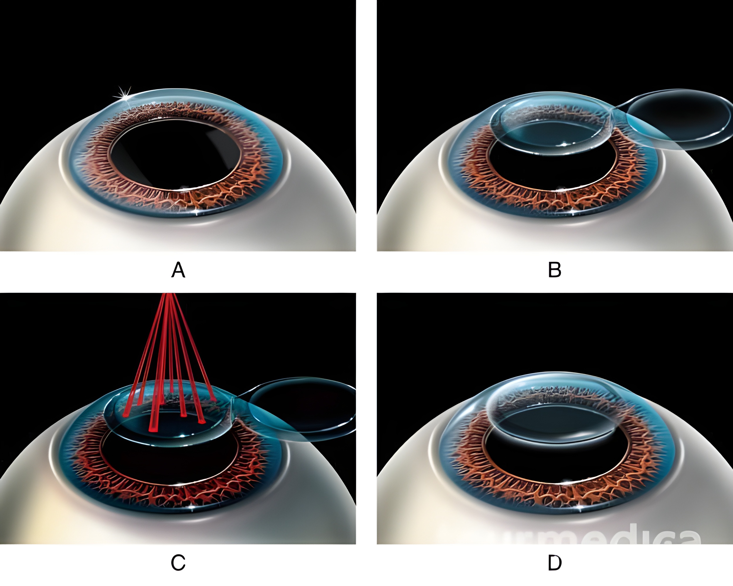 Schematic representation of lasik surgery on the eye